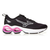 Tênis Masculino E Feminino Wave Frontier 15 Mizuno Cor Preto/rosa Desenho Do Tecido Liso Tamanho 35 Br