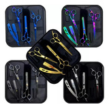 Tesoura Cabelo Fio Desbaste Profissional Aço Inox Barbearia Cor Dourado/ Azul