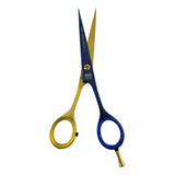 Tesoura De Cabelo Profissionais Fio Laser 6.0 Barbeiro Rai Cor Dourado Com Azul
