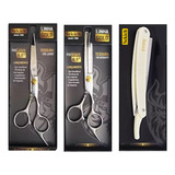 Tesouras 6.5 Fio Laser + Navalhete + Desbaste Cortar Cabelo