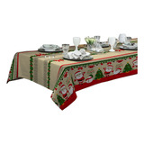 Toalha De Mesa Linhão Retangular 8 Lugares Natal 1,40 X 2,90 Cor Papai Noel