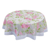 Toalha De Mesa Redonda Peva Com Acabamento 1.80m Bege Floral