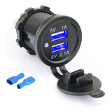 Tomada Carregador Usb Dupla Veicular Lancha Carro Onibus Trailer Saidas 1.0a + 2.1a Turbo Cor Led Azul
