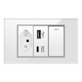 Tomada Com Interruptor E Entrada Usb E Tipo C Painel Vidro Cor Branco 20a