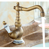Torneira Pia Mesa Bronze Antigo Porcelana Vintage Elegante