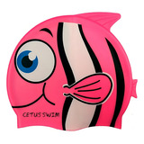 Touca De Silicone Para Natação Cetus Peixe Cor Rosa Desenho Do Tecido Liso