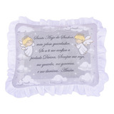 Travesseiro De Bebê Oração Santo Anjo 28x35cm C/ Babado Luxo Cor Cinza