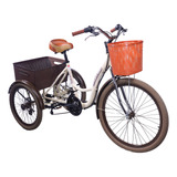 Triciclo Adulto Deluxe Retrô- Creme C/ Marrom Vintage