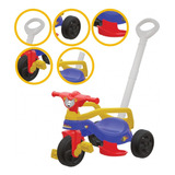 Triciclo Infantil Completo Com Haste E Barra Protetora Cor Azul