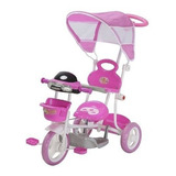Triciclo Infantil Motoca 2 Em 1 Com Som, Luz E Capota Rosa 