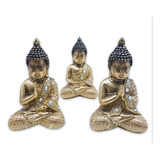 Trio Buda Tibetano Da Sabedoria Meditação Gold Com Strass