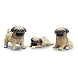 Trio Estátua Cachorro Filhote Resina Super Realista Fofinhos