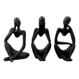 Trio Estátua Pensador Escultura Enfeite Estante Sala Resina Cor Preto