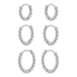 Trio Feminino De Argolas Com Bolinhas Banhada A Ouro Branco