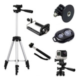 Tripé Camera Gopro Sj 4000 Action 1,80 M + Kit Selfie + Adap