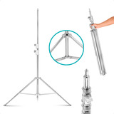 Tripé Iluminação Inox 260cm Reforçado Estável Pino 1/4 Carga 5kg Engate Rápido Ideal Para Estúdio Fotográfico Softbox Flash Tocha Profissional