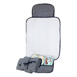 Trocador De Fralda Impermeável Dobrável Lindas Estampas Chevron Azul Marinho