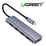 Ugreen 70336 Hub Usb Tipo C Slim 4 Portas Usb 3.0 Alta Velocidade Cor Prateado