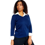 Uniforme Blusa Suéter Feminino Gola V Em Tricô Liso Lã