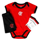 Uniforme Flamengo Bebê Kit Com Body Shorts E Meia Oficial