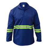 Uniforme Jaleco Manga Longa Com Faixa Refletiva Brim Azul