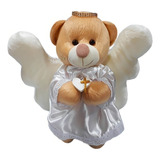 Urso Anjo Branca Pelúcia 27cm Para Nicho Quarto Bebê Menino