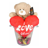 Urso Pelúcia Balde Almofada Coração I Love You Namorados 