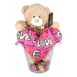 Urso Pelúcia Balde Almofada Coração Love Namorados Amor