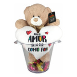 Urso Pelúcia Balde Almofada Coração Viva Amor Seja Como For