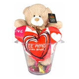 Urso Pelúcia Balde Gelo Alm. Coração Eu Te Amo Meu Amor