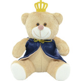 Urso Pelúcia Principe Coroa Com Capa Azul Grande 30cm
