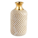 Vaso Em Ceramica Dourado E Branco Com Ranhuras G