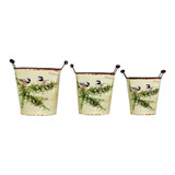 Vaso Zinco Kit 3 Peças Pássaros P/ Jardim Sacada 25x20x20cm