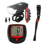 Velocímetro Com Fio + Lanternas + Pezinho Itens De Bicicleta