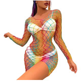 Vestido Arrastão Rede Conjunto Colorido Sexy Festa Carnaval