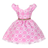 Vestido Barbie Infantil Rosa Com Laço + Brinde Surpresa