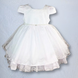 Vestido Batizado Full Renda Bord Tule Cinto Perola Laço 1-3