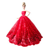 Vestido Boneca Barbie - Festa Luxo Paetês Vermelho
