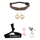 Vestido Chique Bandana Hippie Peace Sign Brinco Colar Óculos