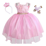 Vestido Daminha Realeza Luxo Princesa Aurora Barbie E Coroa