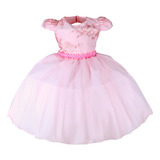 Vestido De Festa Infantil Rosa Barbie Luxo Menina Promoção