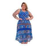 Vestido De Renda De Filé Midi Com Bordado Manual