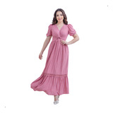 Vestido Elegante Manga Curta Com Detalhe Torcido E Bufantes