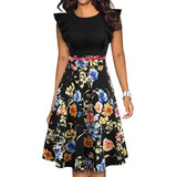 Vestido Estampado Com Cinto Babados Com Decote Em O