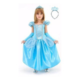 Vestido Fantasia Cinderela Festa Com Coroa E Luvas
