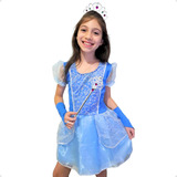 Vestido Fantasia Infantil + Kit Princesas Coroa Varinha Luva