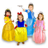 Vestido Fantasia Infantil Princesas Com Luva Coroa E Varinha