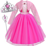 Vestido Fantasia Princesa Rosa Infantil Menina Criança Longo