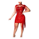 Vestido Feminino Boate Festa Clube Lantejoulas Com Franja 1