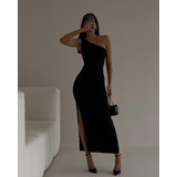 Vestido Feminino Elegante Com Fenda Ombro Só Festa Fashion